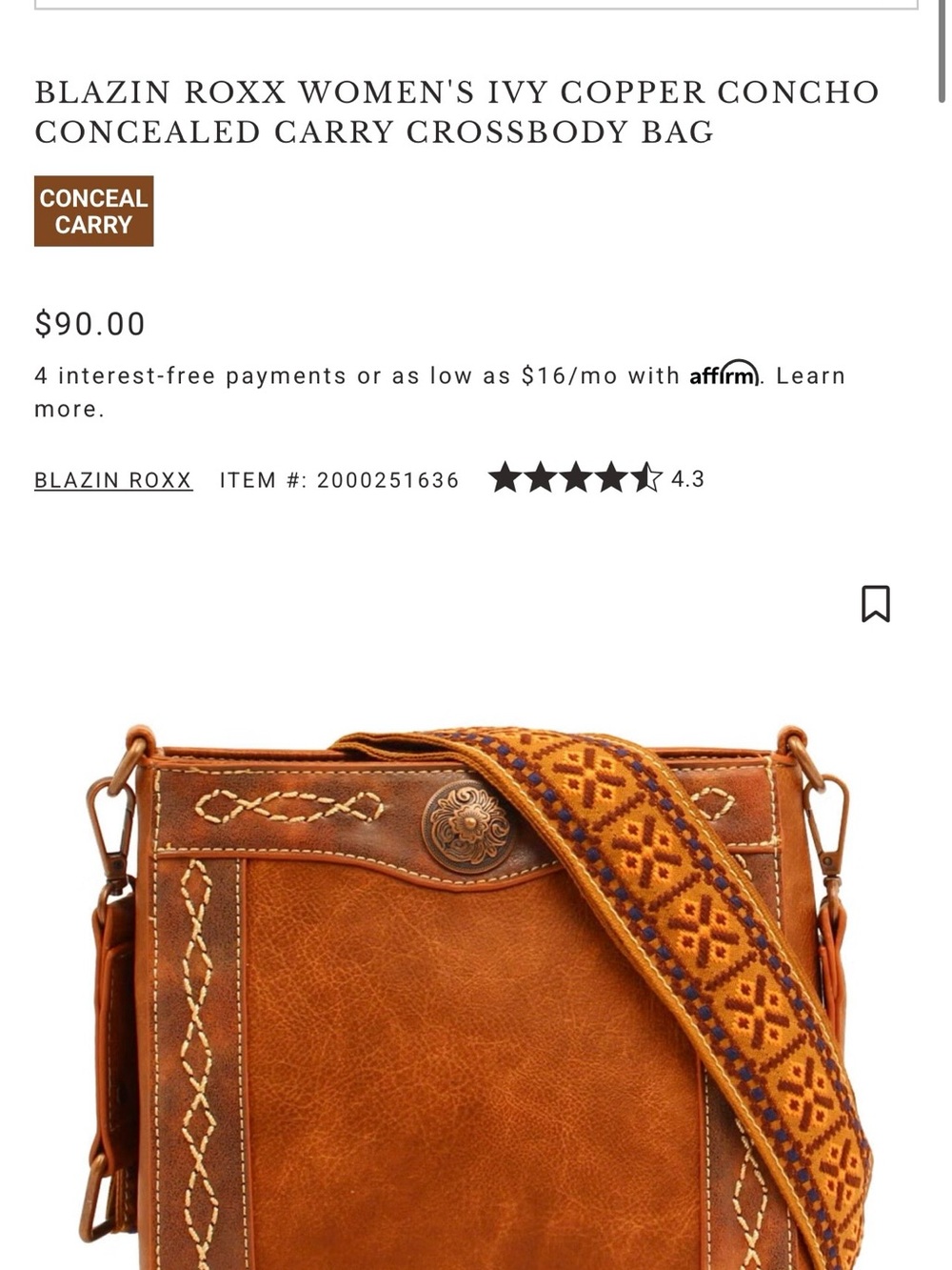 Boot Barn Blazin Roxx Women's Ivy Copper Concho Crossbody Bag - Copper
